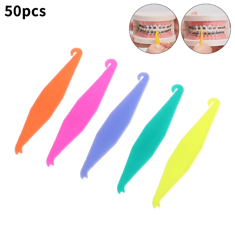 50 Pcs Mixed Color Dental Orthodontic Disposable Elastic Placing Hook Elastomeric Ligature Tie Placer Tooth Care Tools