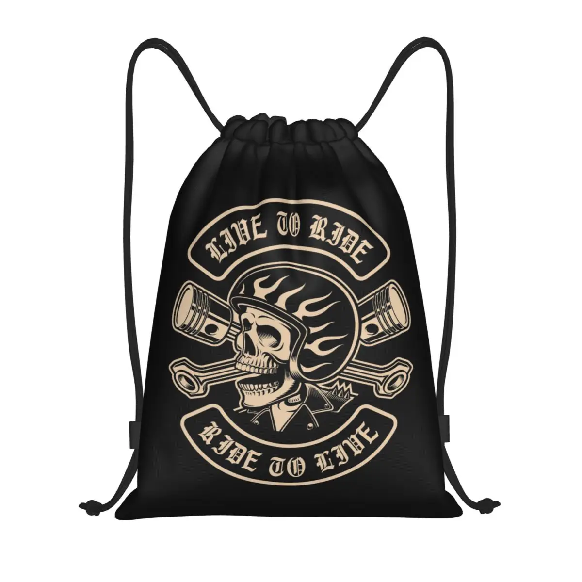 Biker Motorcycle Skull Rockabilly Drawstring Backpack Women Men Sport Gym Sackpack Portable Training Bag Sack