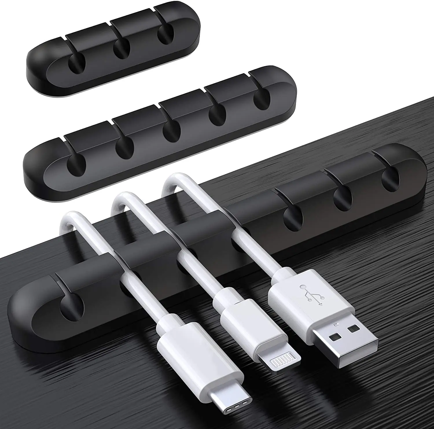 Clipes de Fixação de Cabos (3 Unidades) - Organizador de Cabos de Silicone Autoadesivo para Cabos USB de Mesa