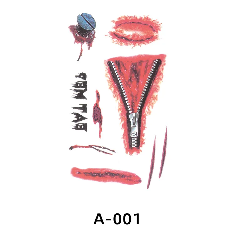 Halloween Temporary Tattoo Stickers - Bloody Wound Scars Design Body Art Decals for Halloween Party Props