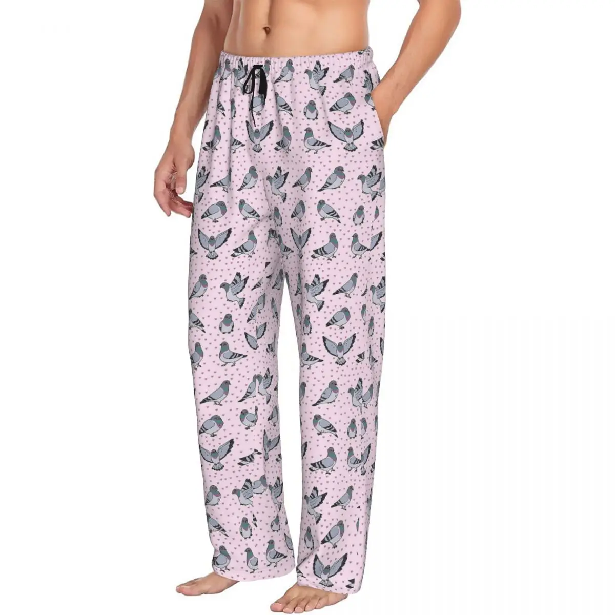 Custom Cute Cartoon Pigeons Pack Men Pajama Pants Lounge Sleep Sleepwear Bottoms with Pockets