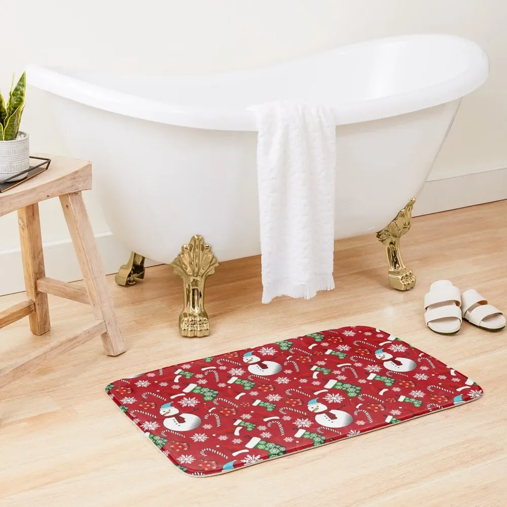 

Jolly Christmas-Red background Bath Mat Bathroom Deco Anti-Slip Bathtub Mat