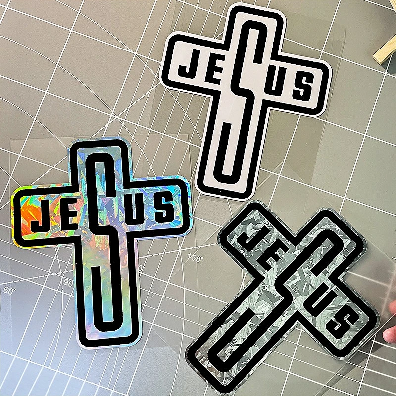 1PC Kreuz JESUS Motorrad Aufkleber Wasserdicht für Motorrad Front Verkleidung Roller Auto Fenster Stamm Universal Vinyl Aufkleber