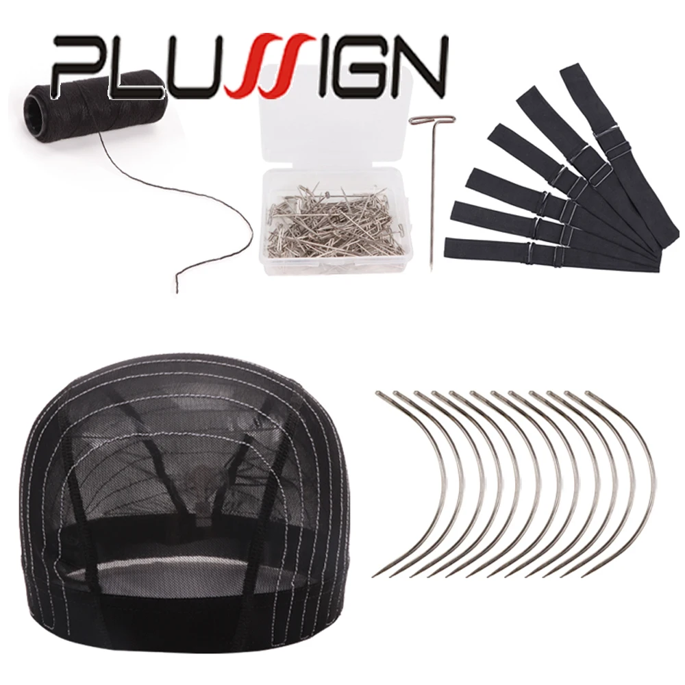 

Mesh Dome Wig Cap With White Line Wig Installation Kit Stretchable Wig Caps With 1Roll Hair Weaving Threads,Needles,Elactic Band