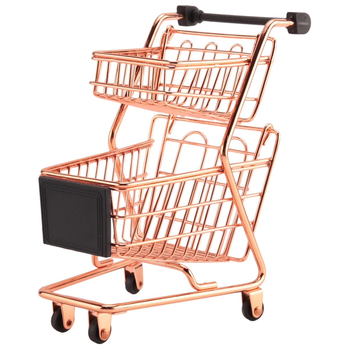 

Mini Double Layers Shopping Cart Model Wrought Iron Supermarket Trolley Metal Rose Gold Storage Basket Rose Gold