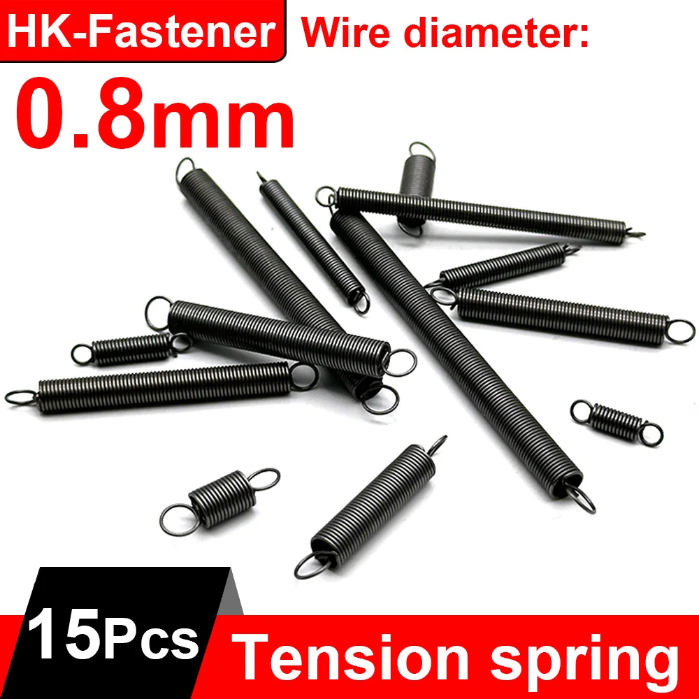 15Pcs/Lot WD 0.8mm Dual Hook Tension Spring Pullback Spring Extension Springs Length 15-200mm Hardware Accessories