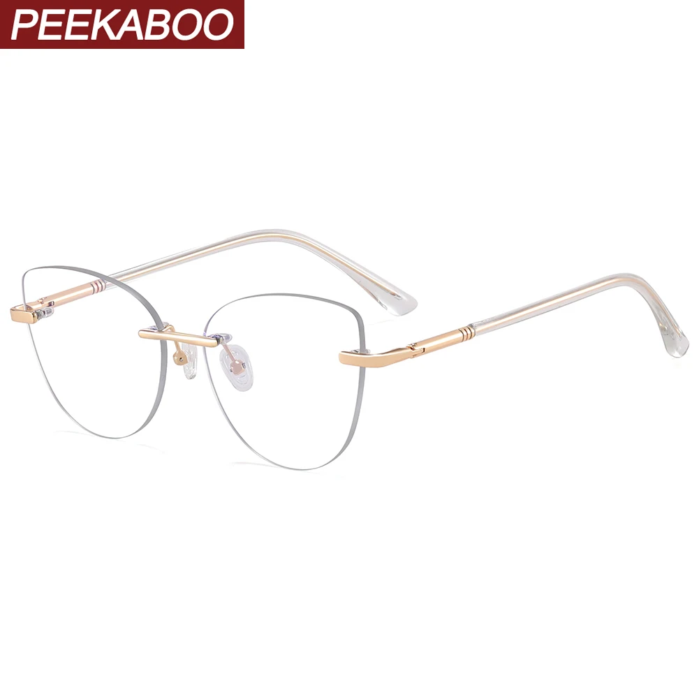 Peekaboo Metall randlose Brille Anti Blaulicht weibliche klare Linse Cat Eye Brille Rahmen Mode Frauen Leopard rosa Accessoires