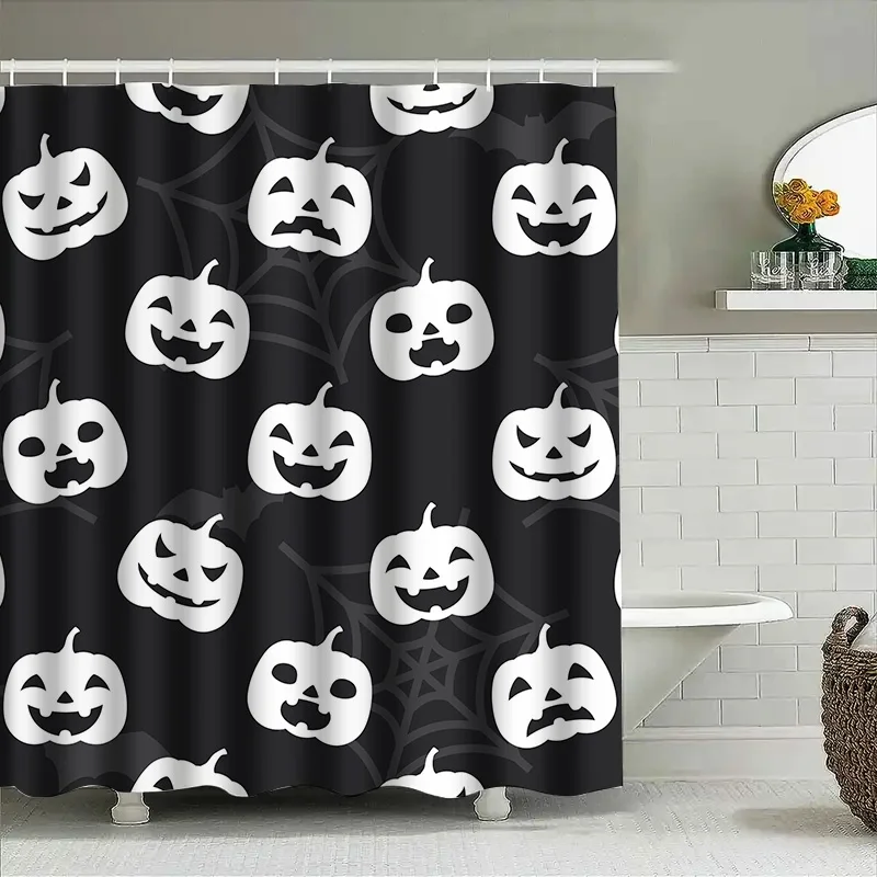 

1pcHalloween Pumpkin Shower Curtain Black White Scary Ghost Pattern Bathroom Decor