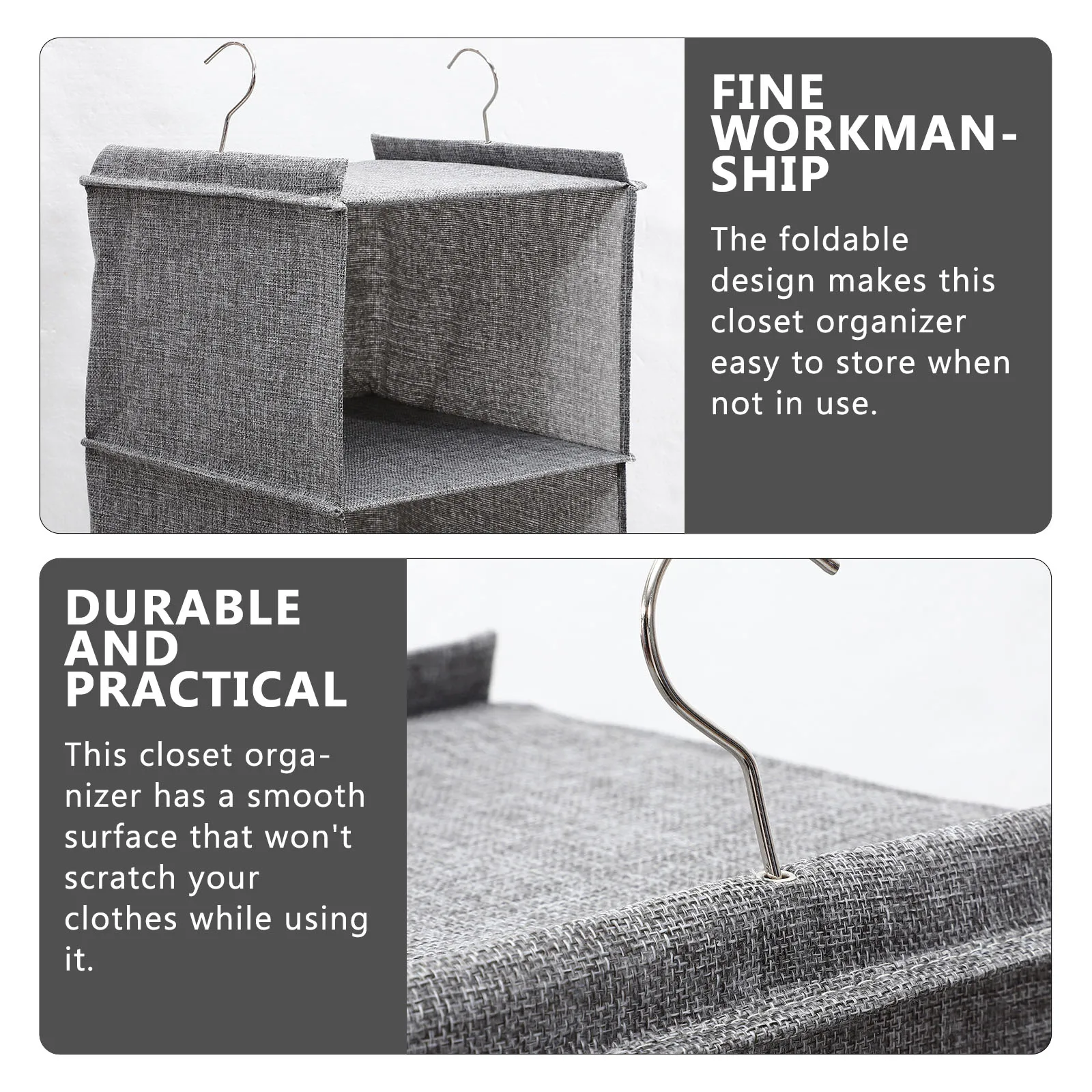 

3 Layer Wardrobe Clothes ganizer Linennette Material Foldable Design Smooth Surface Grey Closet Storage Bags