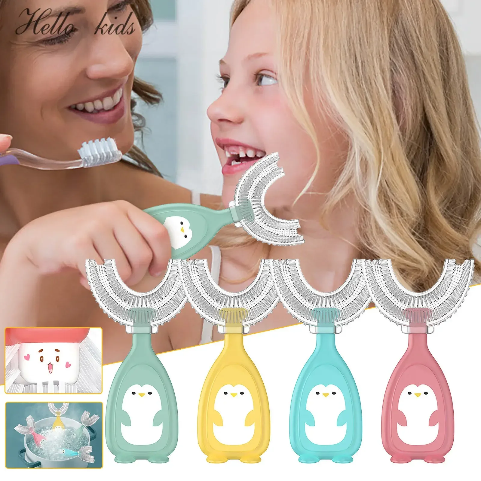 Children\'s Teeth Oral Care Cleaning Brush Baby Toothbrush 360 Degree U-shaped Soft Silicone Teethers Baby Toothbrush Newborn