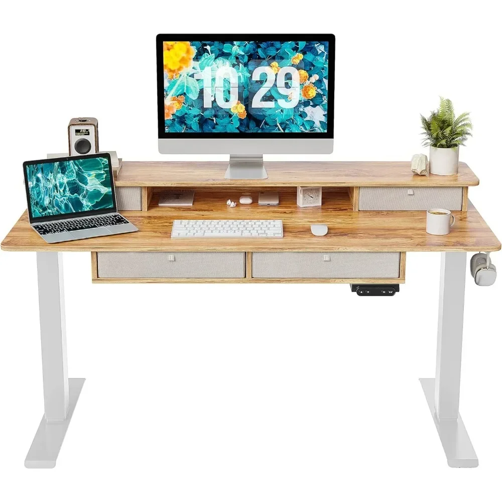 55 X 24 Inch Stand Up Table With Large Storage Shelf Sturdy Height Adjustable Electric Standing Desk With Drawers Office Desks