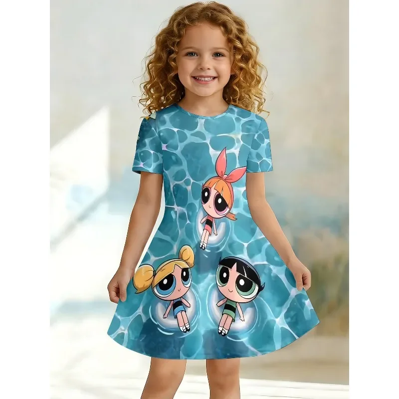 3D-Kleid mit süßem Aufdruck für junge Mädchen, kurzärmeliges A-Linien-Kleid mit Rundhalsausschnitt für Kinderpartys, geeignet für Geburtstagsgeschenke – Detail 7