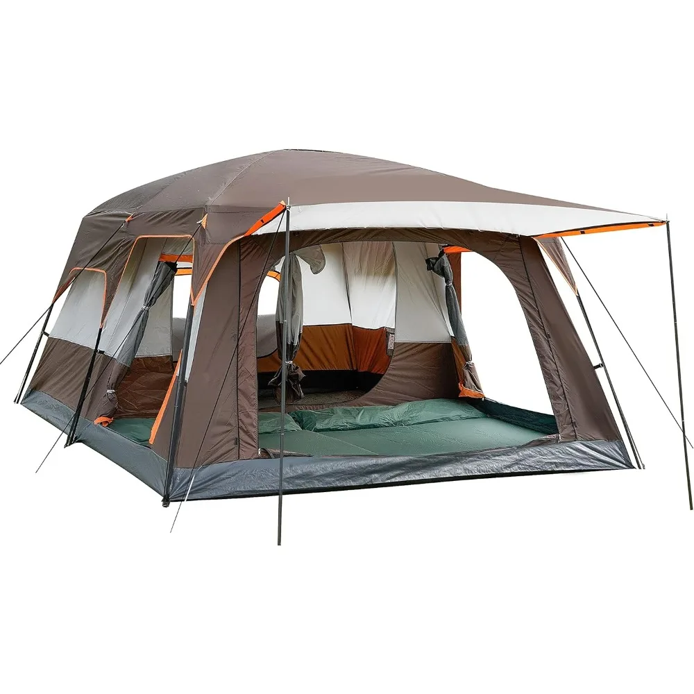 Extra Large Tent 10-12 Person(A),Family Cabin Tents,2 Rooms,3 Doors and 3 Windows with Mesh,Straight Wall,Waterproof