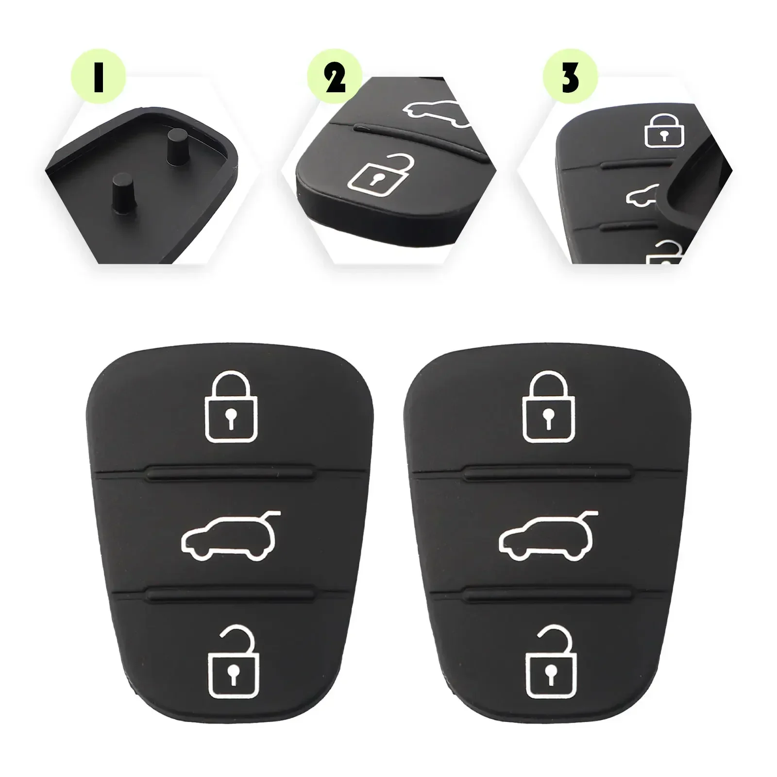 2x Afstandsbediening Auto 3 Knoppen Sleutelaanhangers Case Rubber Shell Zwart Voor Hyundai I10/I20/I30 Rubberen Knop Pads Vervangen Rubber Key Pad