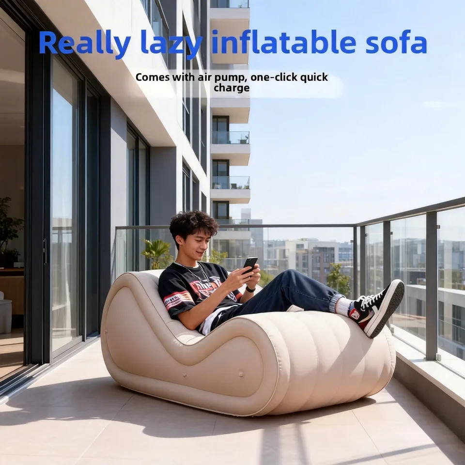 Fully Automatic PVC Plant Fiber Inflatable Sofa Ergonomic Lounge Chair Large Multi-functional Pillow S Shape Sofa Lounger 