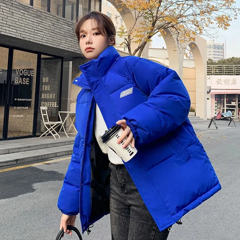 

Winter Women Stand Collar Puffer Jacket Casual Long Sleeve Warm Parka Female Cotton Padded Jacket Loose Outwear Loose Parka Coat