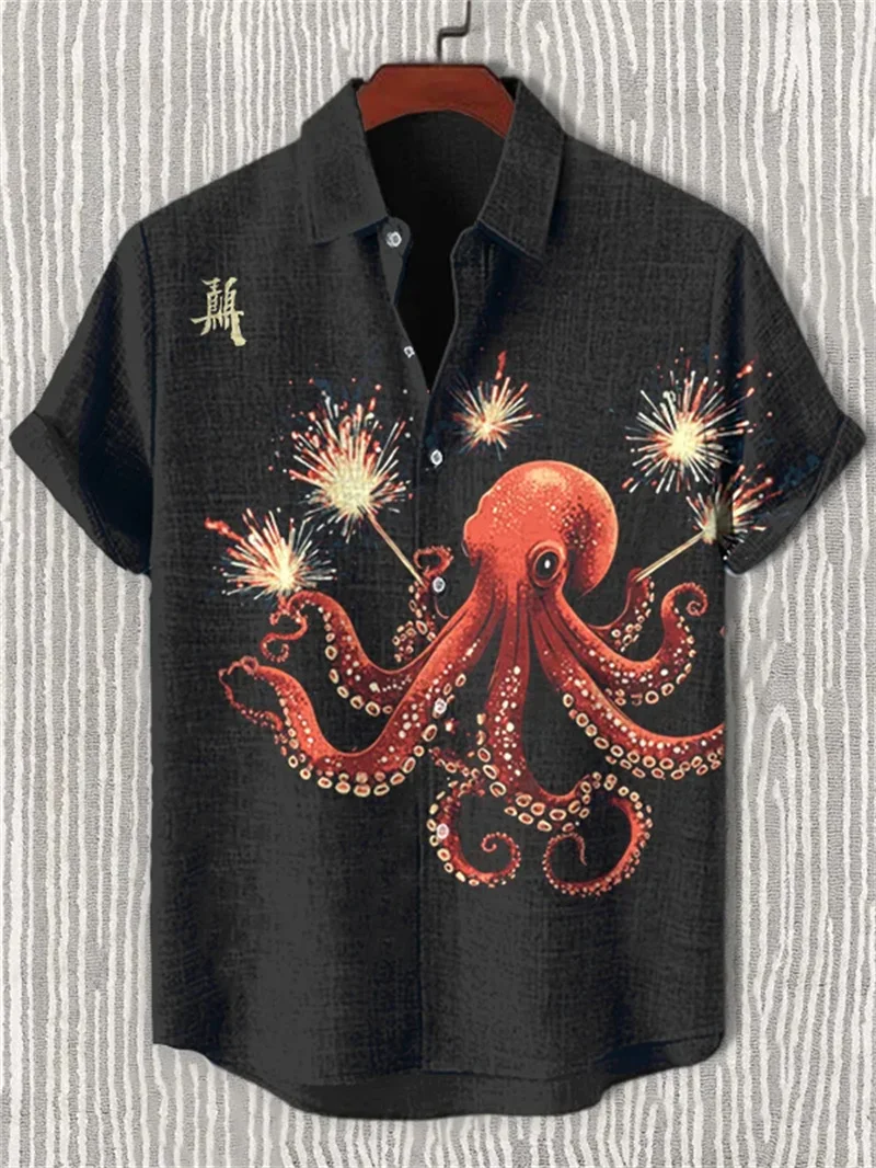 

Mountain Sunrise Men's Linen 3D Art Printed Casual Short Sleeve Shirt Retro Summer Short Sleeve Collar Top