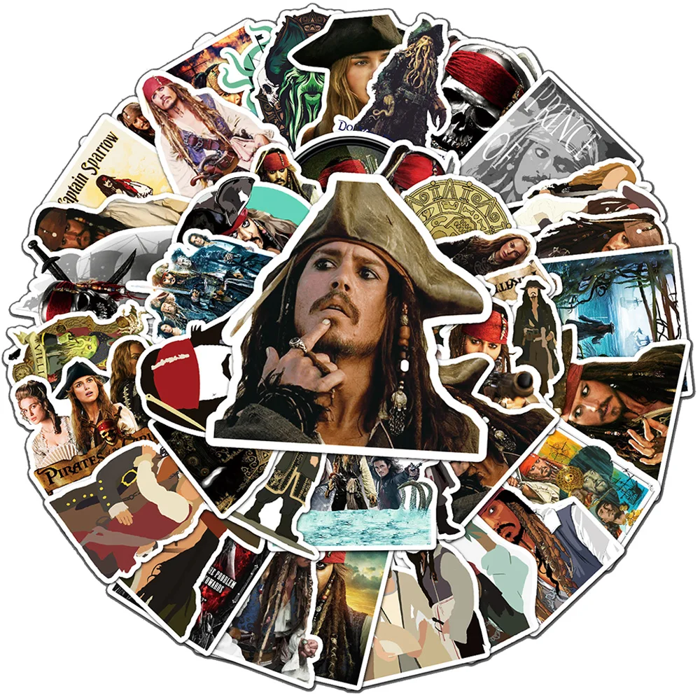 10/30/50pcs Disney Movie Pirates of the Caribbean Stickers Cool Jack Sparrow Graffiti Decals Phone Guitar Laptop Cartoon Sticker