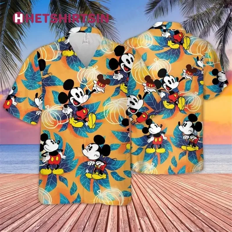 Disney Mickey Mouse Hawaiian Shirts Mens Fashion Shirts Casual Beach Hawaiian Shirts Vintage Button Down Short Sleeve Shirts