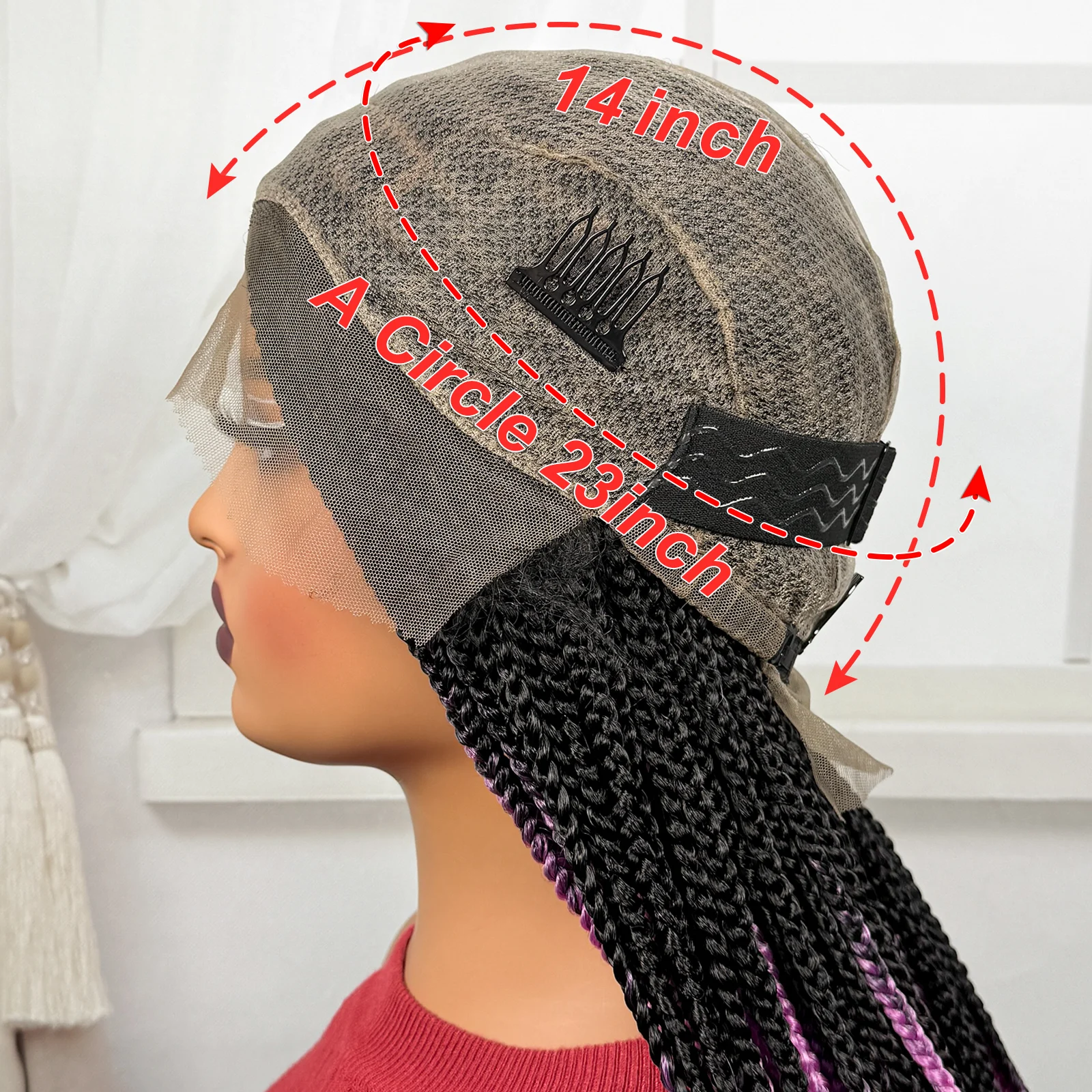 36inch Long Pink Color Box Braided Wigs Synthetic Full Lace Knotless Braids Wigs with Baby Hair for Black Women view 6