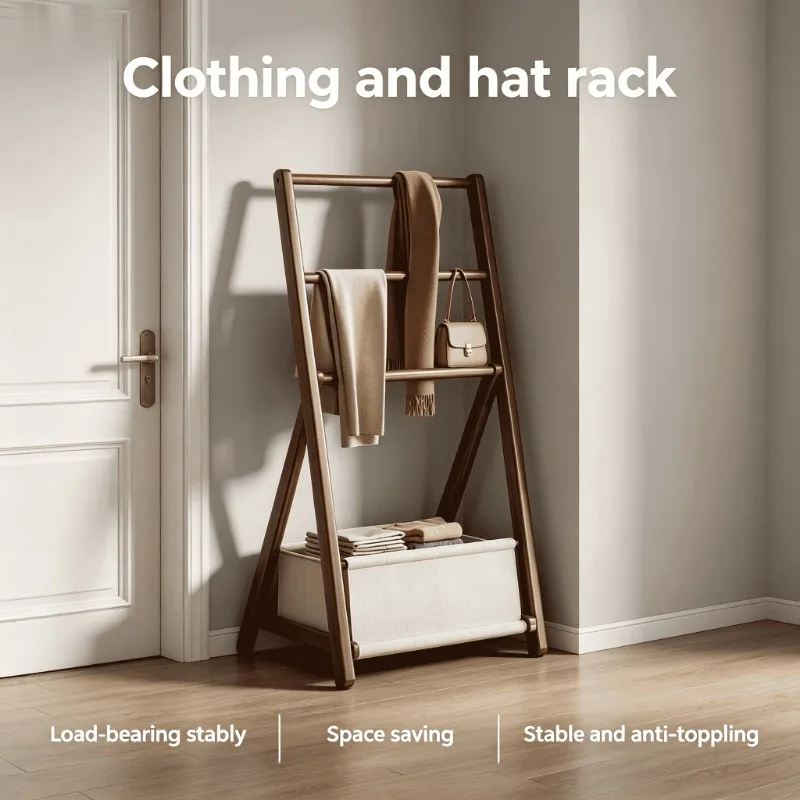 Modern Shoe Shelf and Hooks Space Saving Home Box for Entry Hallway Living Room Wooden Metal Floor Standing Coat Rack  Coat Rack