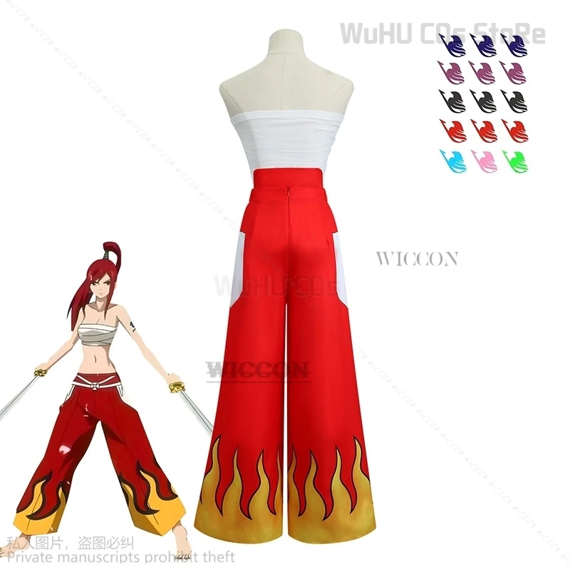 Anime Fairy Cosplay Tail Costume Erza Scarlet Bra Japanese Unisex Uniform Halloween Party Women Wrap Chest Pants Suit wig Tattoo