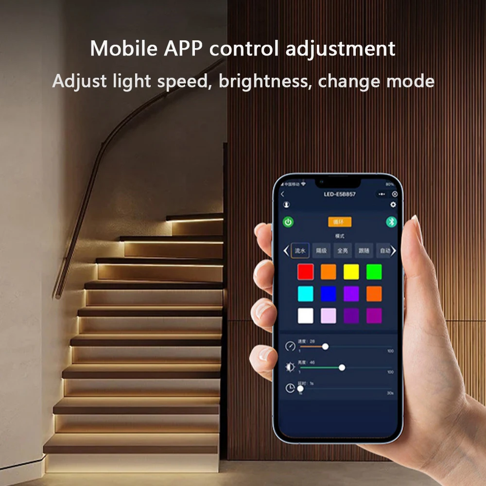 1024 Step Staircase Light Strip Controller APP Controls RGBCW Stairs Light bar Input 85-265V Output 24V with Running Light Strip