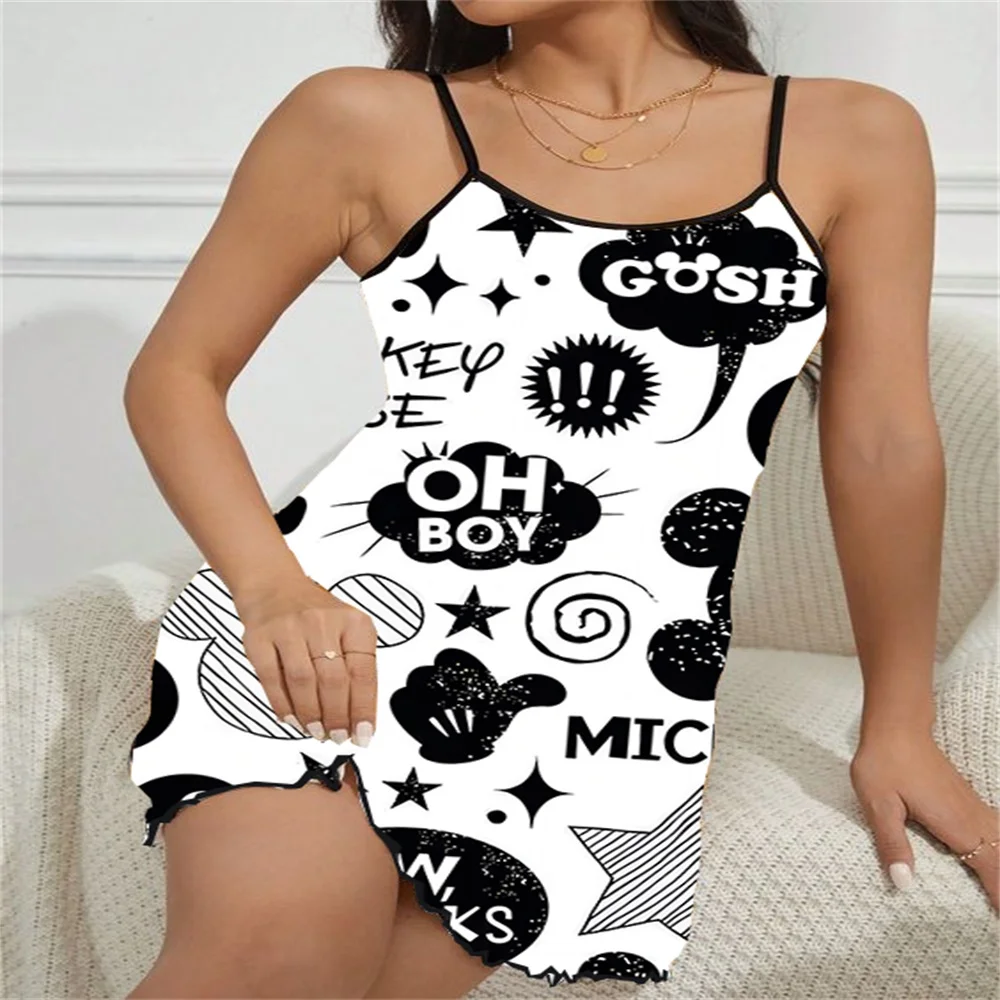 New Pattern Mickey Babydoll Dress Mini Women's Sleepwear Robes Women's Nightgowns for Sleeping Pajama Lady Dresses D/party 2024