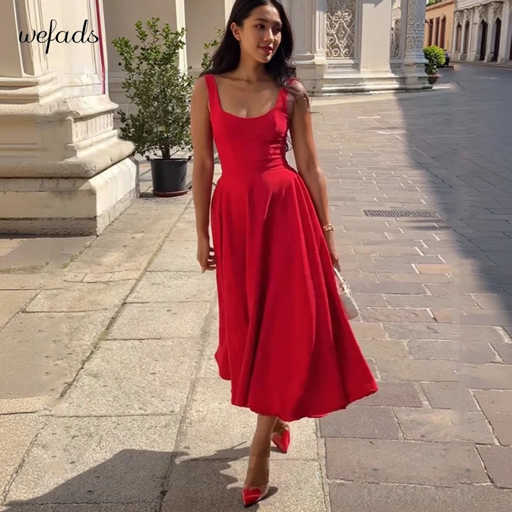

Wefads Elegant Halter Dress For Women Dresses Fashion Casual Party Red A-line Summer Evening Party Dresses