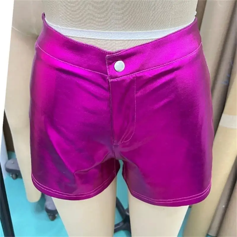 Y88A 패션 하이 허리 글로시 반바지 PU 가죽 짧은 바지 클럽 활동 nighclub