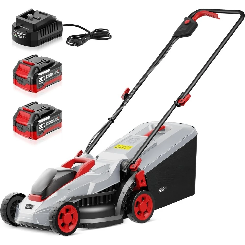 

40V 13-Inch Electric Lawn Mower Cordless, Brushless Motor, 5 Height Adjustment with 2 x 20V 4.0Ah Batteries and Charger
