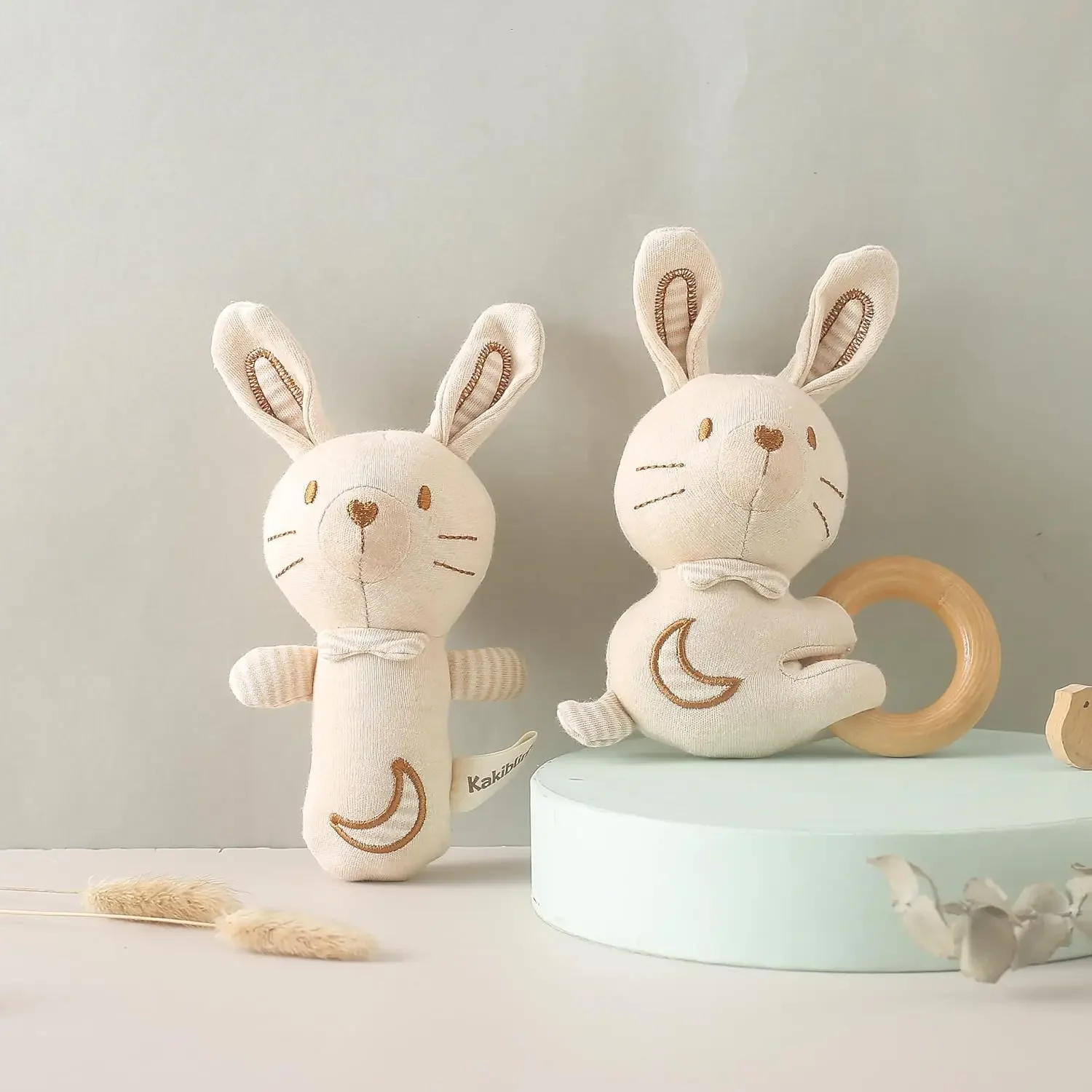 Stick Sonaglio Galarara Coniglio Giocattolo Giocattolo in tessuto per bambini Regalo in cotone organico per la nascita Giocattolo educativo Neonato Regalo per bambini Presente