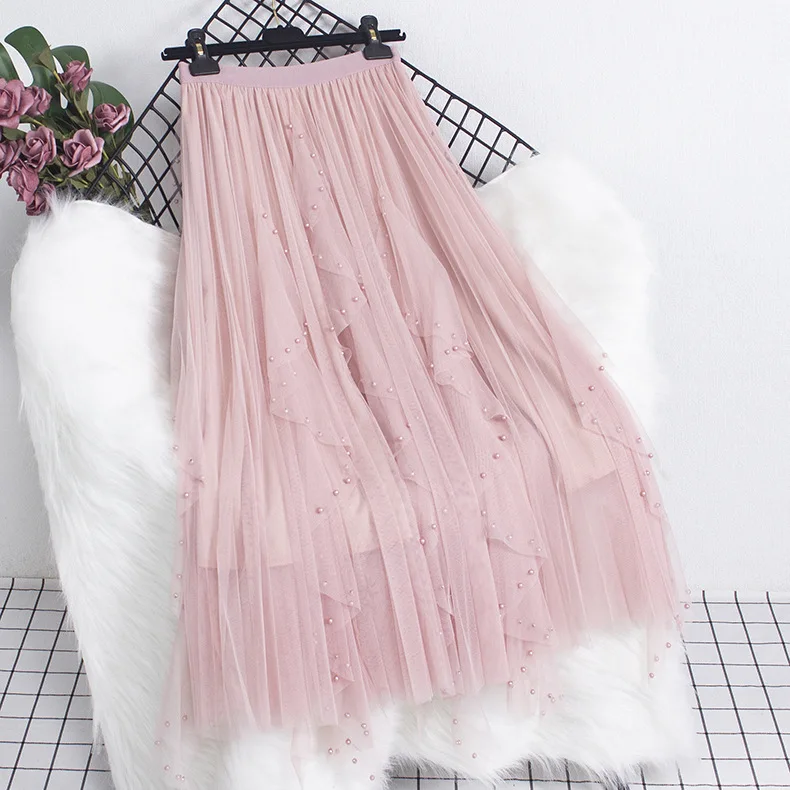 Dingzhu Petal Mesh Skirt 2024 Spring New High Waist Slimming Mid length Skirt Large Swing A-line Yarn Skirt — zdjęcie 6
