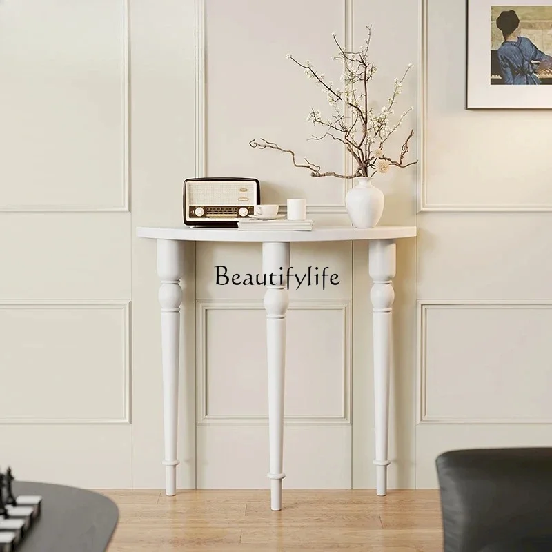 

yj32 light luxury solid wood entrance table modern simple entrance corridor semi-round table living room wall narrow table