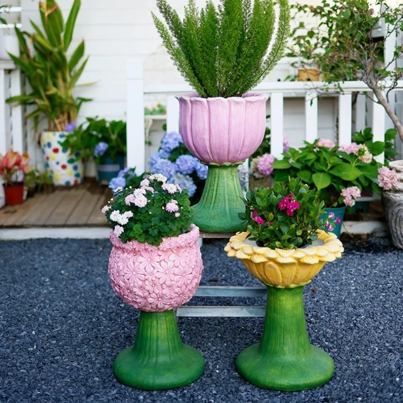Flower Shaped Planter Stool Creative Stackable FlowerPot Base for Living Room Outdoor Garden Plant Display Decorative Flower Pot