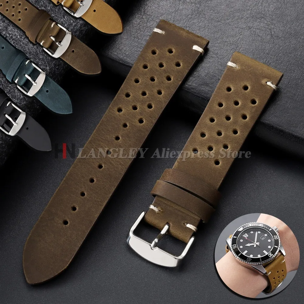 Pulseira de Couro de Bezerro Respirável para Relógio, Cor Marrom, 18/19/20/21/22/24mm, Pulseira Universal para Smartwatch, para Homens e Mulheres