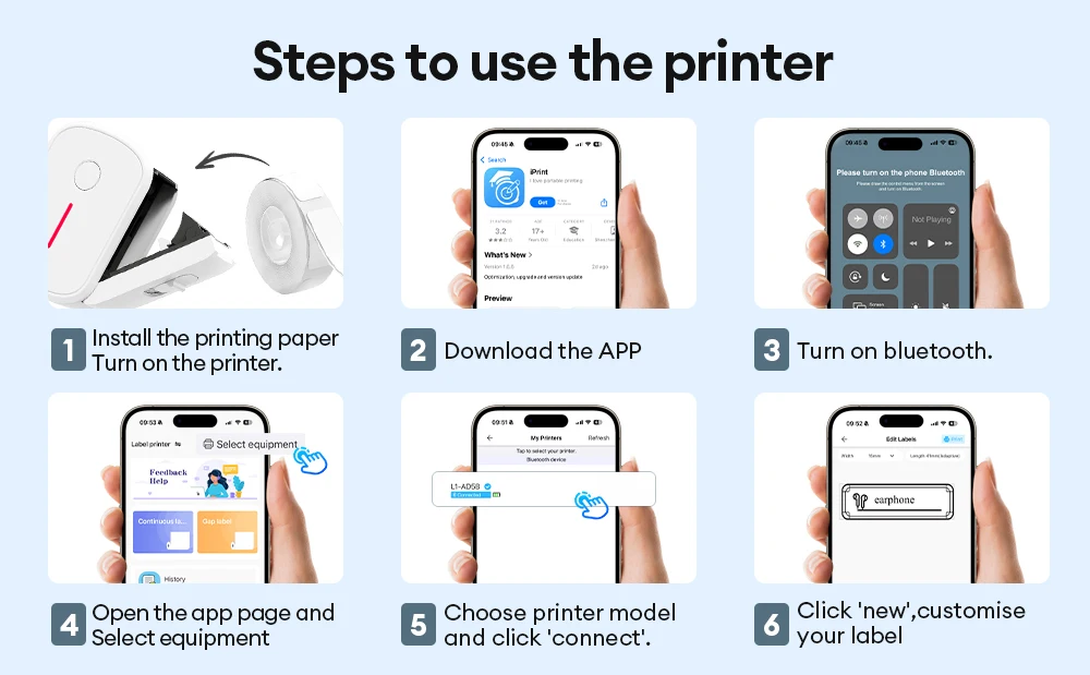 Portable Mini Label Printer Bluetooth Inkless Self-adhesive Thermal Labels Printer Sticker Maker Adhesive Mini Labeling Machine