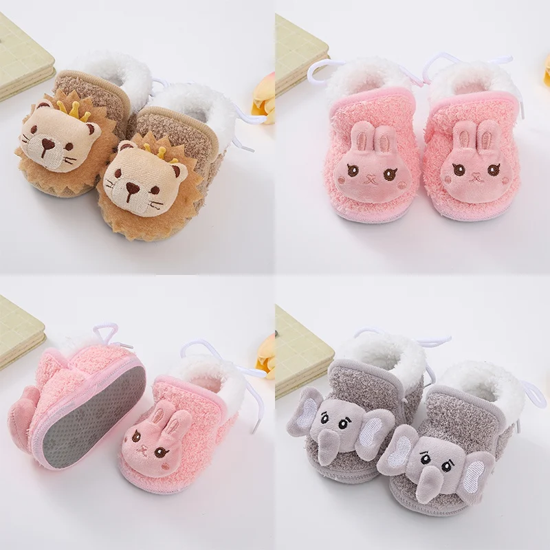 Baby Winter Warm Shoes Cute Animals Pattern Anti-Slip Newborn Thick Plush Cotton Shoes Soft-Soled Toddler Shoes Snow Boots