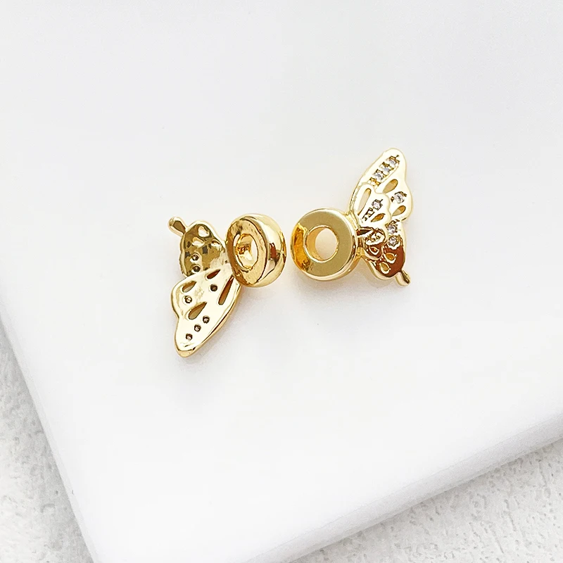 2 pair  Copper plated with genuine gold  Inlaid zircon  Butterfly wing beads  DIY makes necklace bracelet spacing accessories