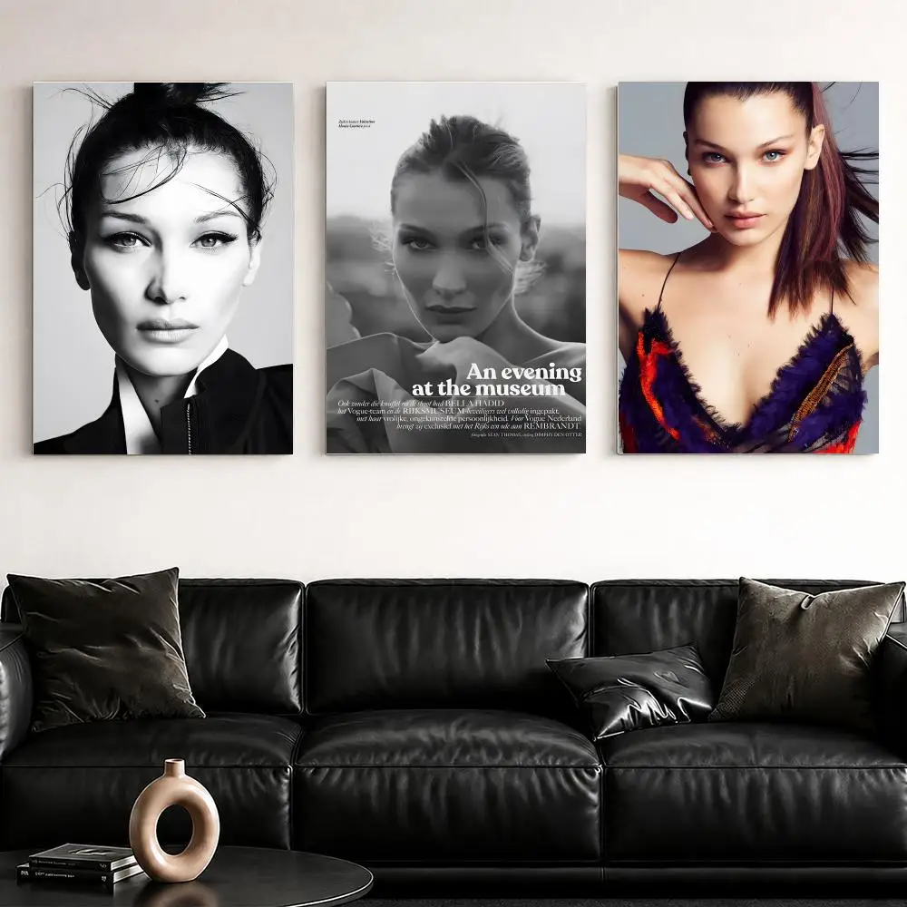 Models B-Bella H-Hadid Framed Wall Painting Ready to Hang Canvas Poster Wall Art for Bedroom Living Room Hallway Home Decor Gift