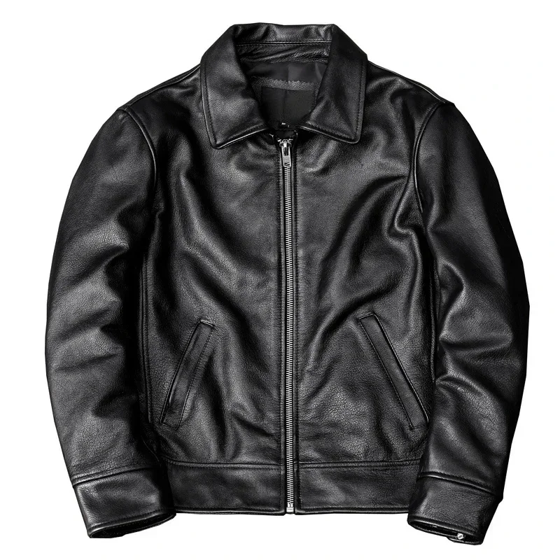 New Black Cowhide Jacket Men Genuine Leather Coat Dad's Spring and Autumn Clothes Size S-5XL