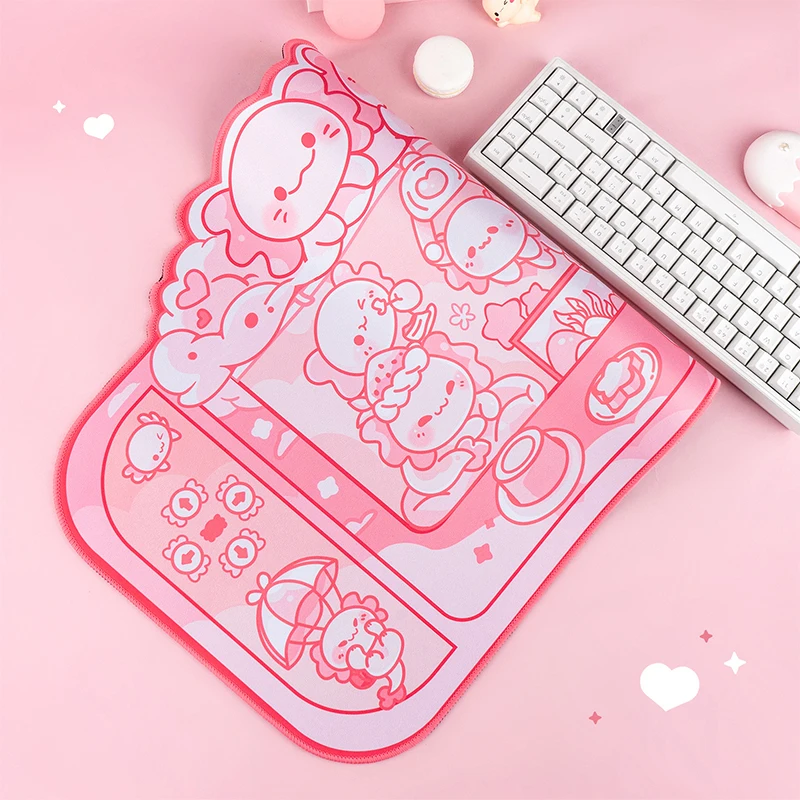 Kawaii Pink Mouse Pad Cute Locking Edge Large Mousepad Girls Home Office Computer Keyboard Deskpad Kawaii Desk Pad Deor Mice Mat