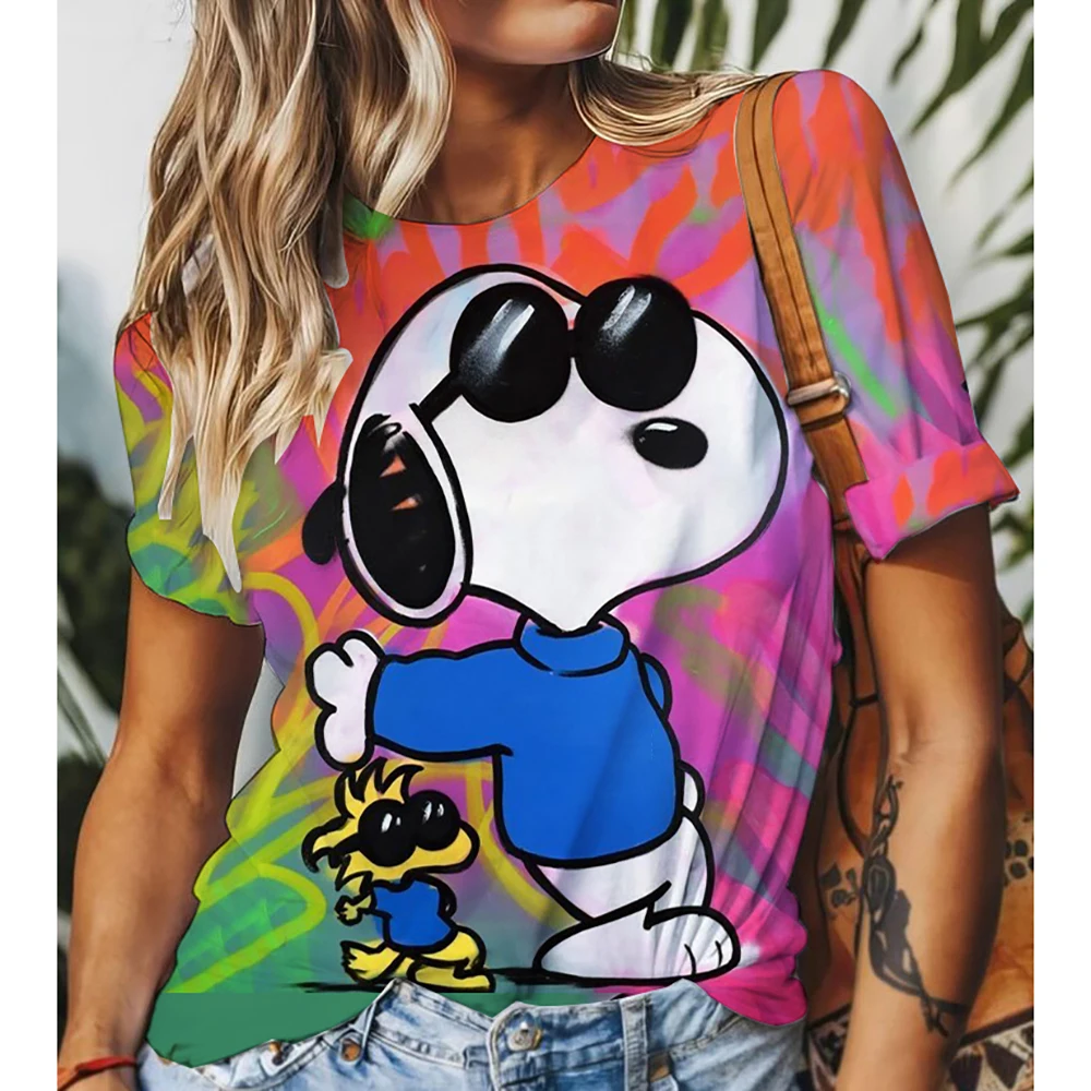 MINISO Snoopy 3D Print Women's T-Shirt Summer Fashion O-neck Loose Short Sleeve 2025 Fashion Streetwear Tops Women Clothing #4