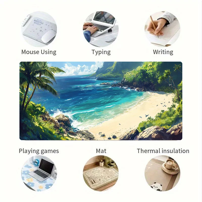 لوحة ماوس ألعاب على الشاطئ، تصميم على شاطئ البحر، مادة مطاطية غير قابلة للانزلاق، حصيرة لوحة مفاتيح XXL، مثالية لتزيين سطح المكتب في عيد الميلاد #3