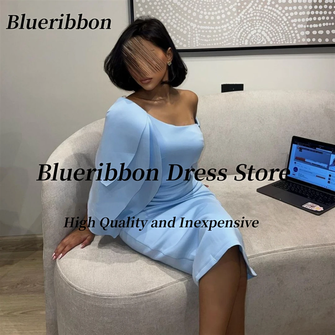 Blueribbon-vestido de coquetel para mulheres, vestido de noite sem ombro, vestido de baile, comprimento do chá, estilo sereia, verão