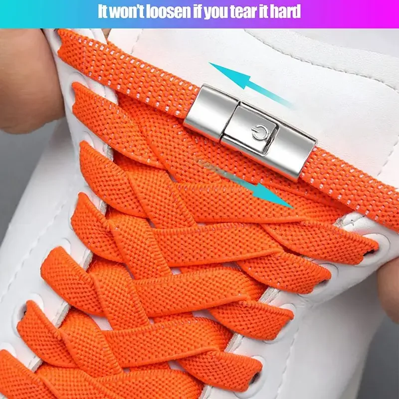 Press schnalle ohne Krawatte Schnürsenkel flache elastische Schnürsenkel für Turnschuhe Schloss Metallsc halter Logo Schnürsenkel für Kinder Erwachsene schnell einfach