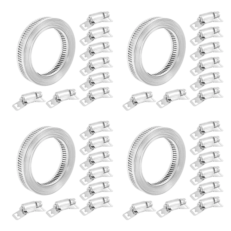 

4X 304 Stainless Steel Worm Clamp Hose Clamp Strap With Fasteners Adjustable DIY Pipe Hose Clamp Ducting Clamp 11.5 Feet