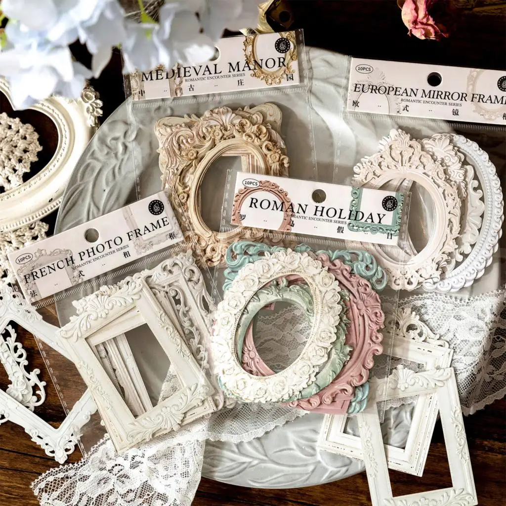 10Pcs Vintage Openwork Embossed Vintage Frame Collage Card  Crafts DIY Background Paper Wedding Invitation Photo Album