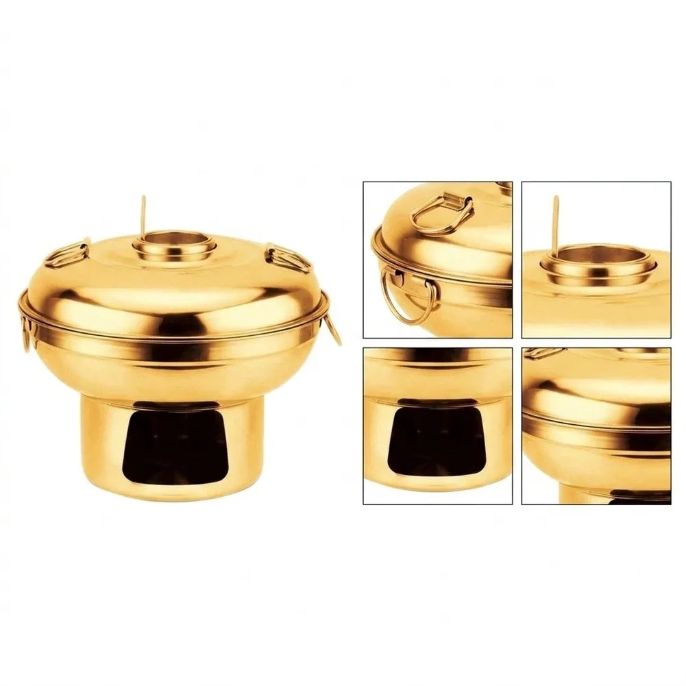 For Individual Size Charcoal Hot Pot in Gold Stainless Steel for Home Dining Catering and Social Events 21x16 cm