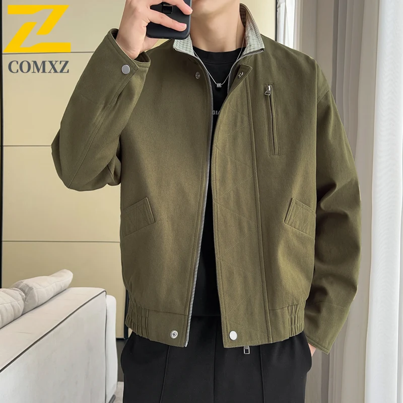 

COMXZ Мужская куртка модная с воротником-стойкой уличная ветрозащитная мотоциклетная куртка уличная комфортная легкая осенняя мужская одежда